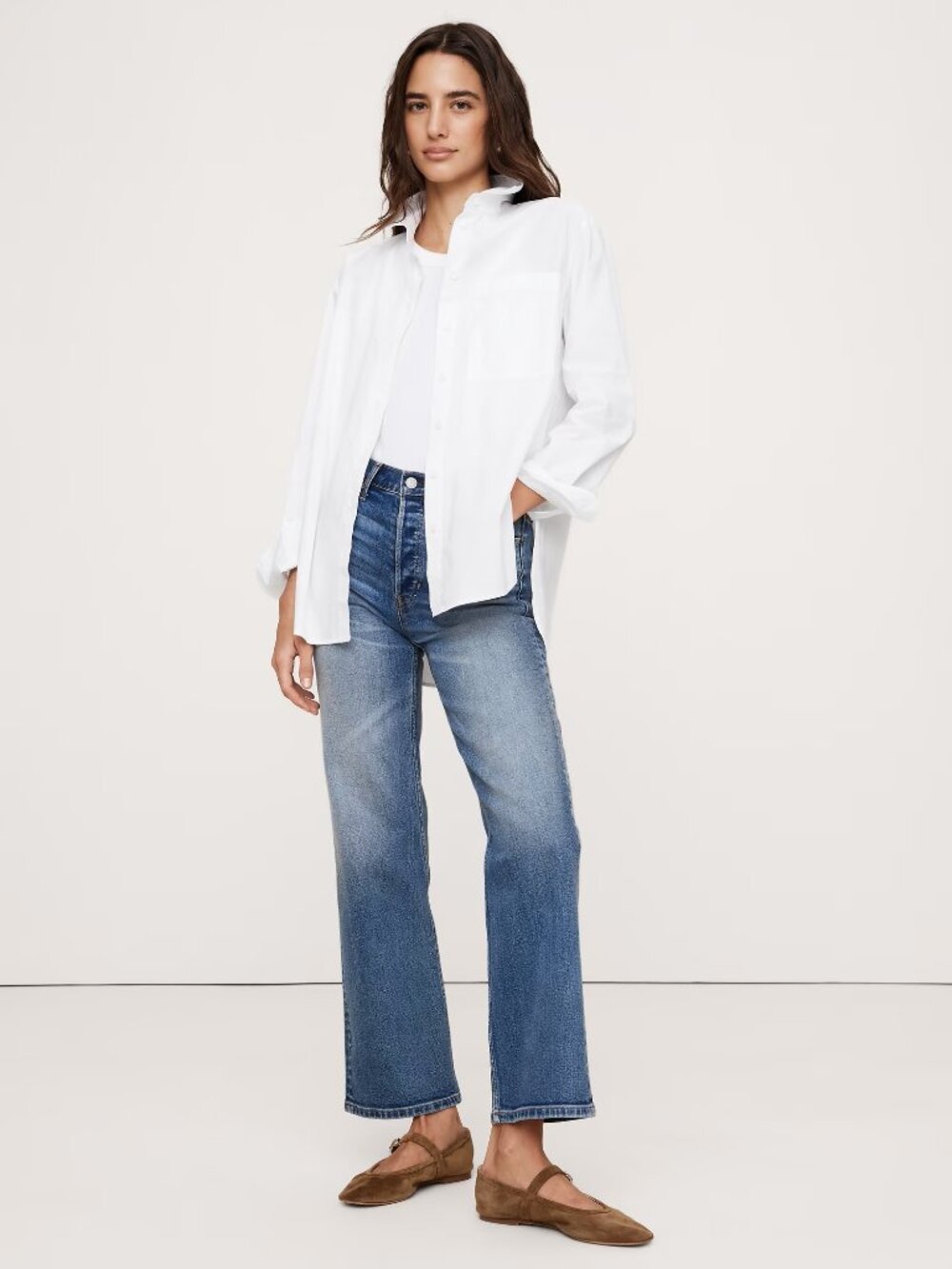 NWT! Banana Republic Classic White The Oversized Cotton Poplin Top Shirt PXS